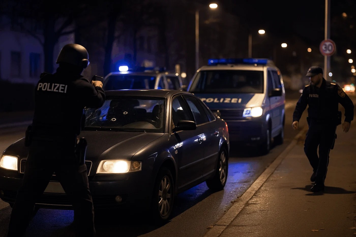 Hat nix mit was zu tun: Polizei stoppt Bosnier mit Schüssen, als dieser im Auto auf sie zu rast