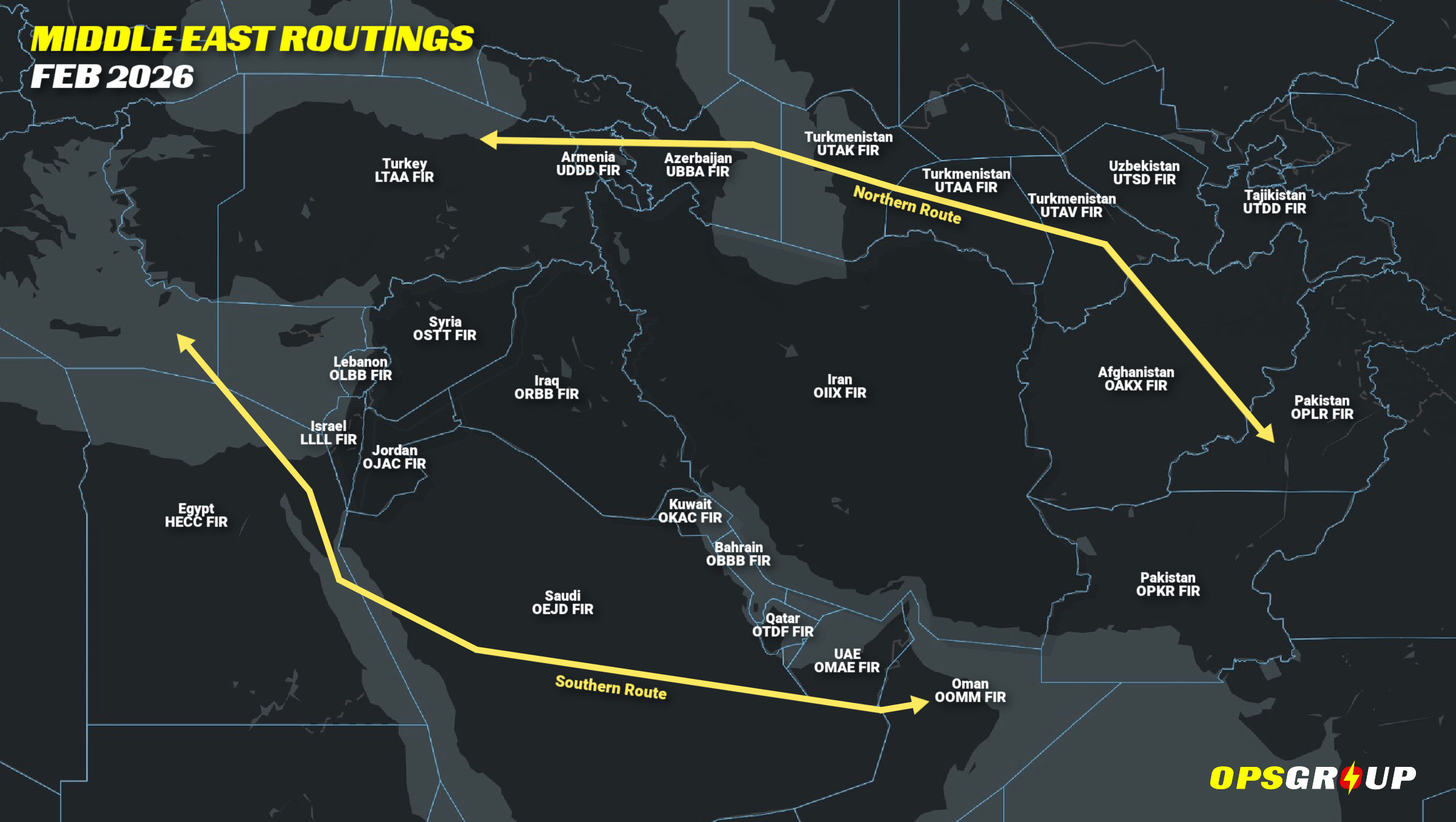 Bahrain Safe Airspace Mideast Routings Feb 2026 
