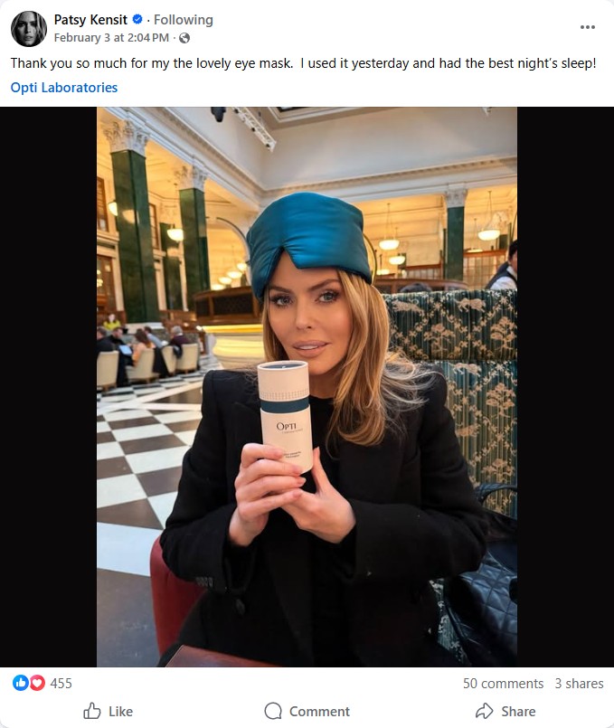 Patsy Kensit with Opti products