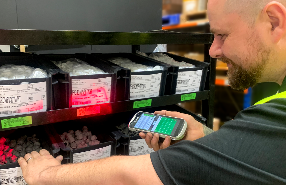 Stock being counted with a handheld scanner
