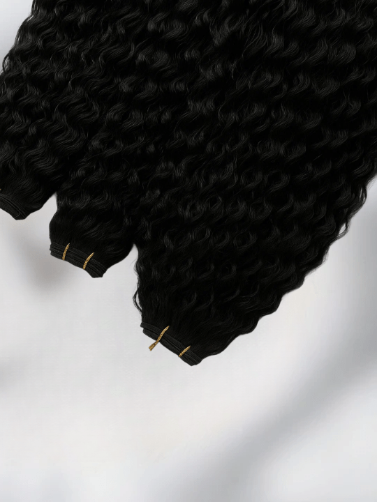 Curly Colored Hair Machine Weft - Natural Black (1B), 24"