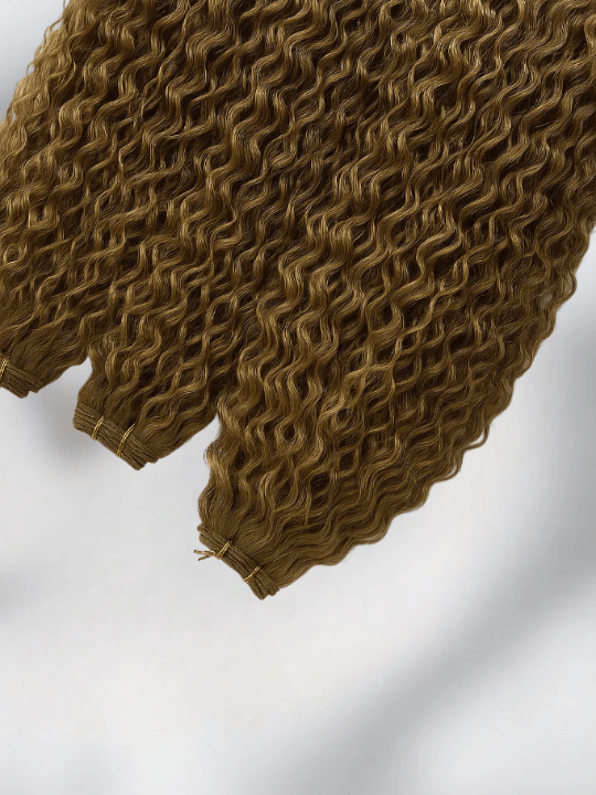 Curly Colored Hair Machine Weft - Toffee Blonde Highlights (4/27), 24"