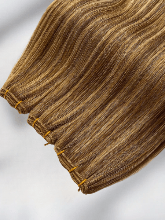 Straight Colored Hair Machine Weft - Toffee Blonde Highlights (4/27), 24"