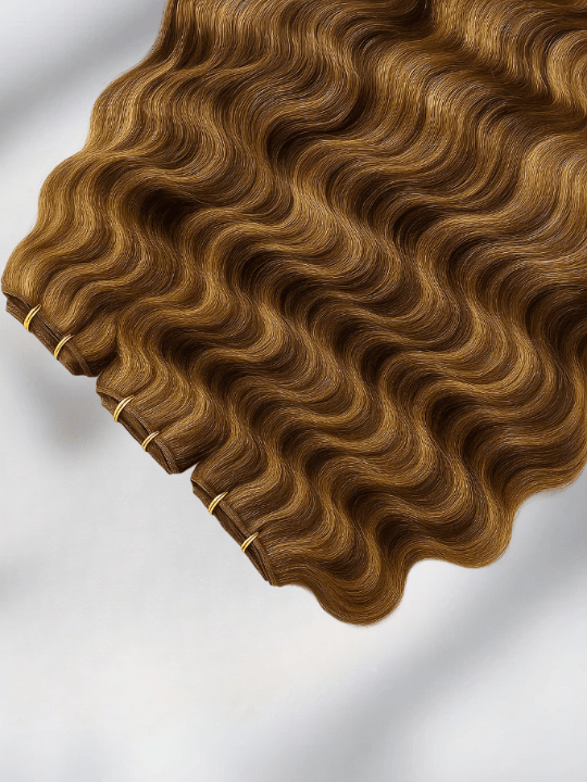 Wavy Colored Hair Machine Weft - Toffee Blonde Highlights (4/27), 24"