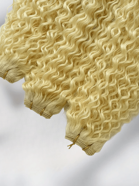 Curly Colored Hair Machine Weft - Platinum Blonde (613), 24"