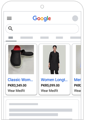 A Google search result on a mobile phone displaying listings for "Wear Medfit" products
