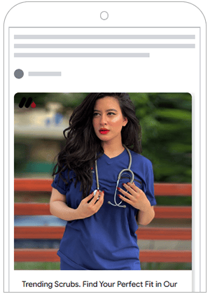 A woman with dark hair wearing blue scrubs and a stethoscope.