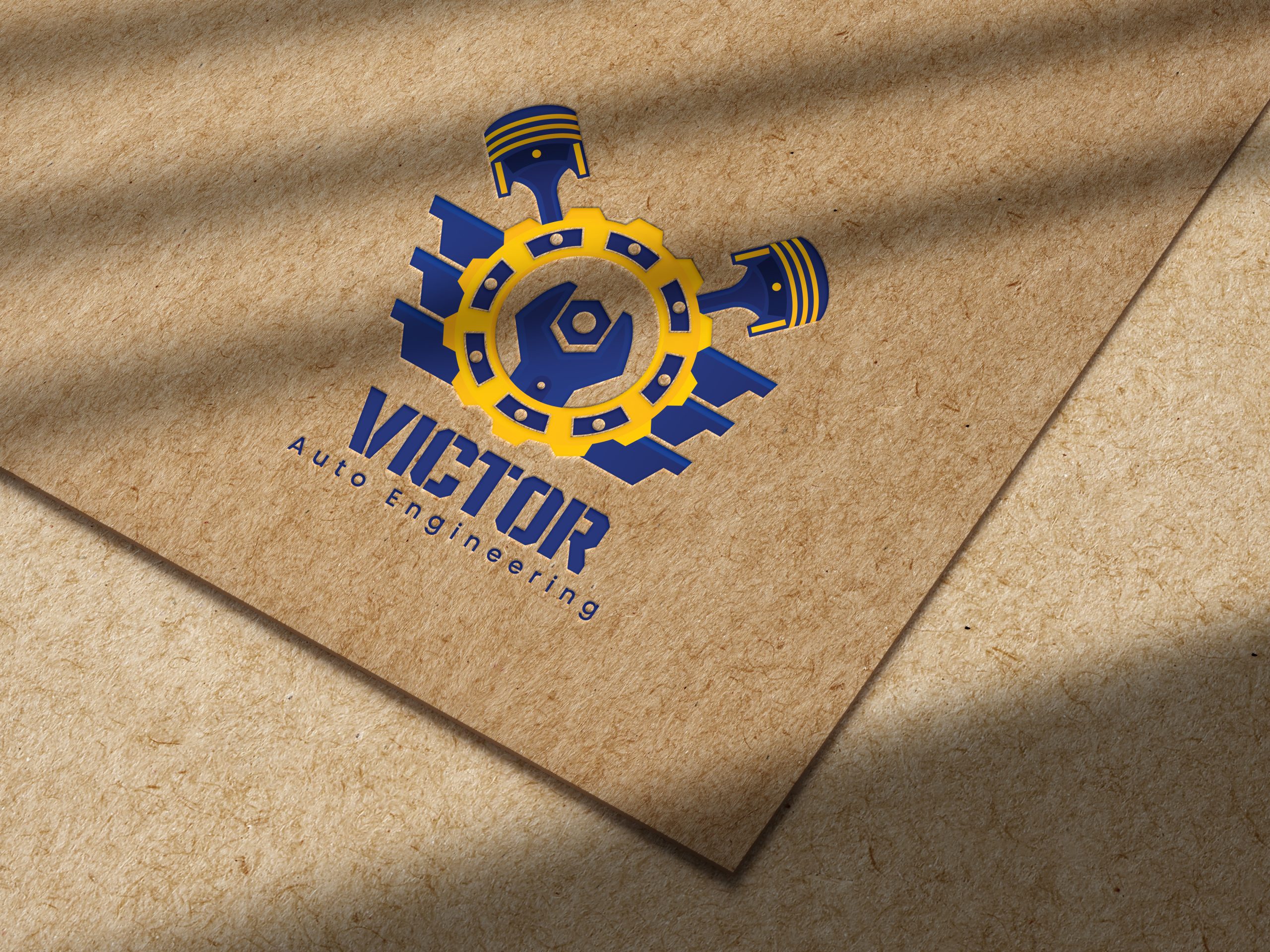 Victor Auto Engineering logo on a kraft paper background