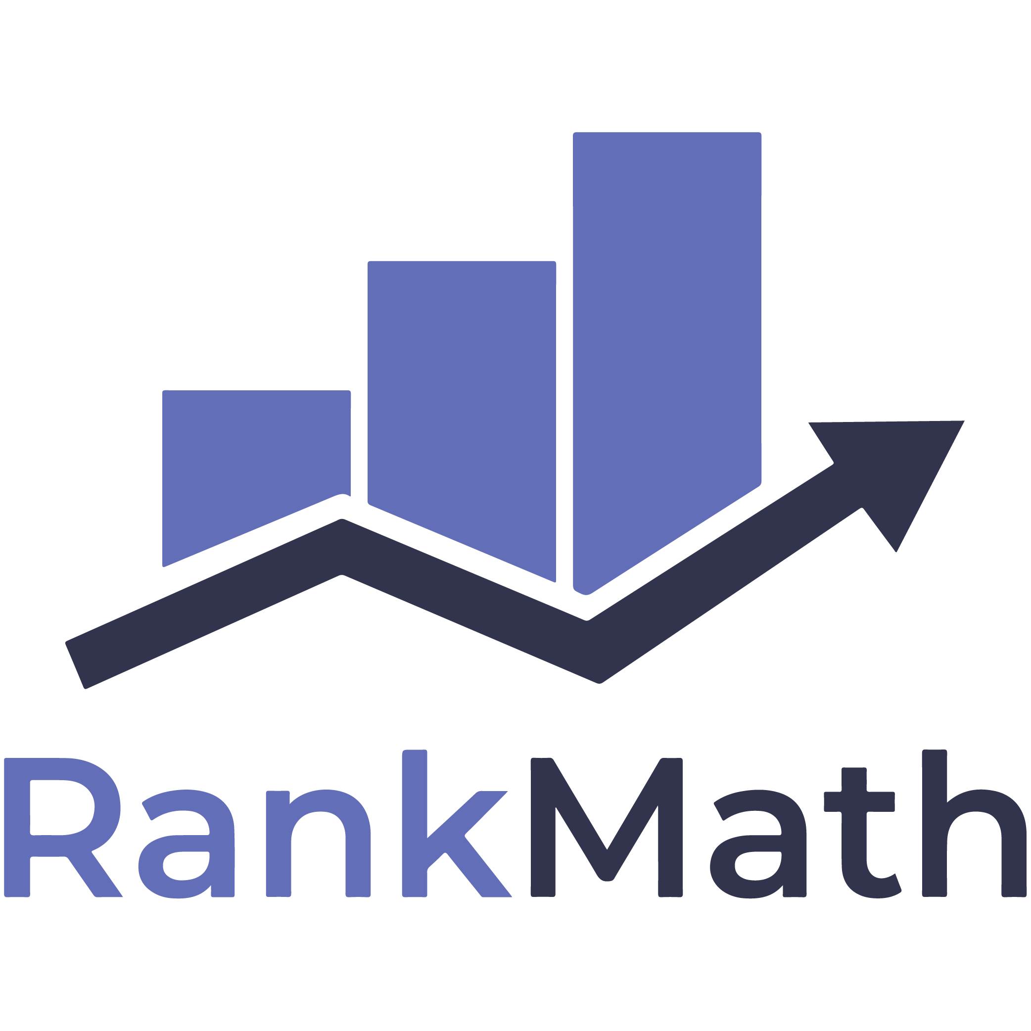 Rank Math logo with increasing bar chart and upward arrow above the text