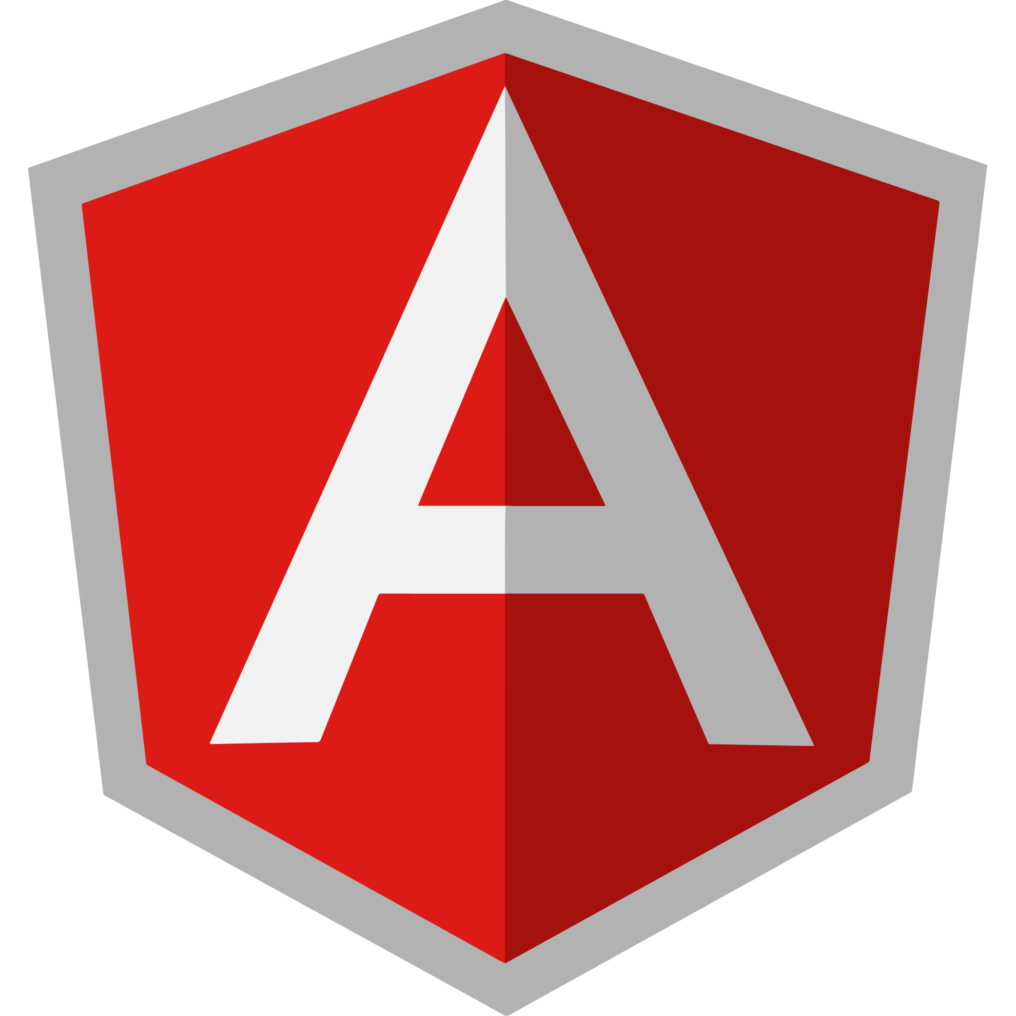 Official Angular logo: white "A" on a red shield with gray outline