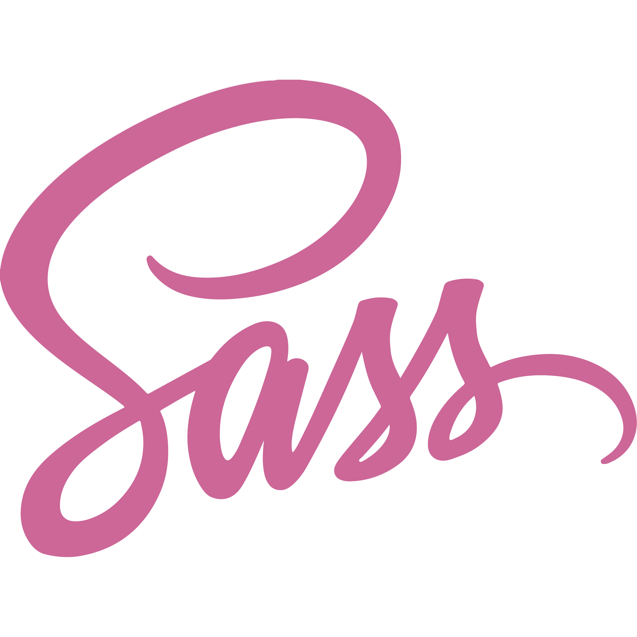 Sass logo: stylized cursive text in dusty rose