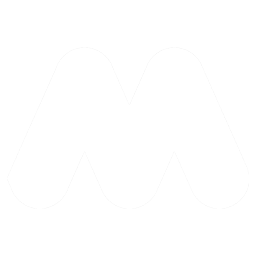 White stylized letter M on a gray background.