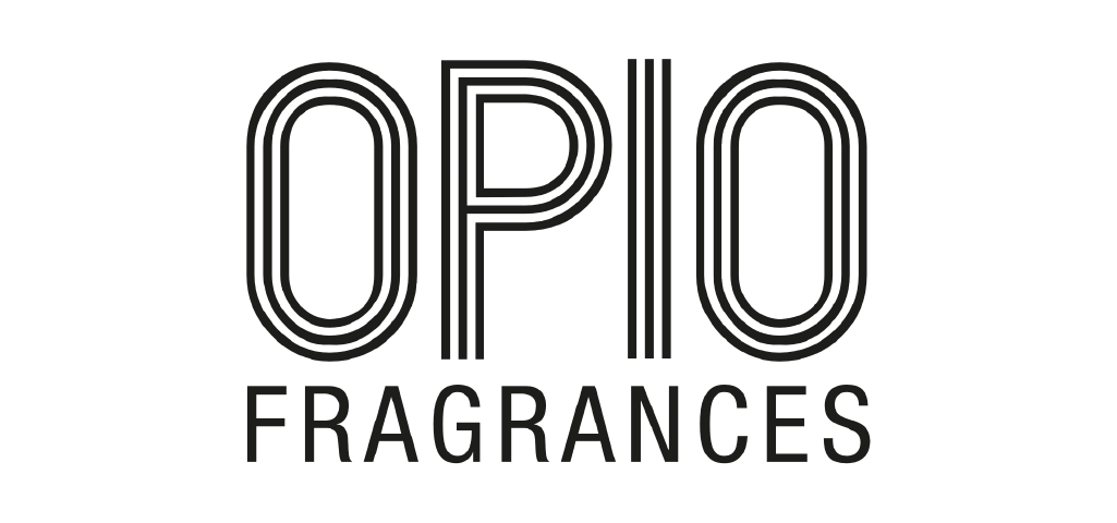 "OPIO" in a stylized, striped font above "FRAGRANCES" in a simpler typeface.