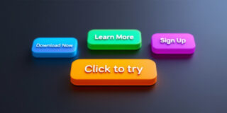 Four colorful call-to-action buttons: Download Now, Learn More, Sign Up, Click to try