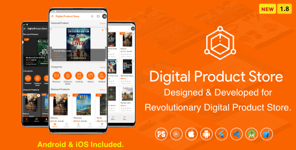 Digital Download Products Store For eBook, Video, Photo (Using Flutter For iOS and Android) 1.8