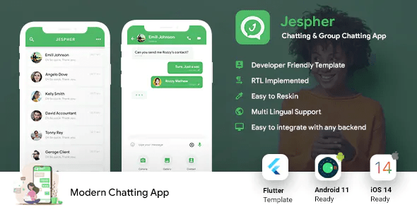 Chatting Group Chatting Android + Chatting iOS App Template - FLUTTER 2 - Jespher