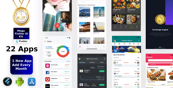 Mega Flutter Kit 22 Apps in 1 Template - Flutter - Figma