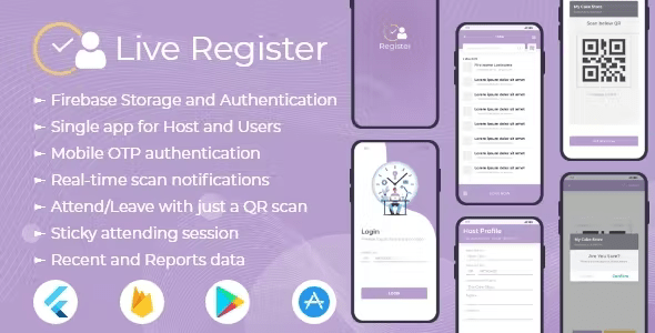 Live Register - Visitor Entry Register and QR Attendance flutter mobile application with firebase