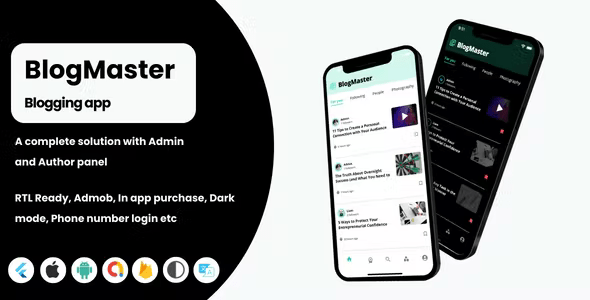 Blog master - Flutter app - iOS - Android - Admin panel - Author panel