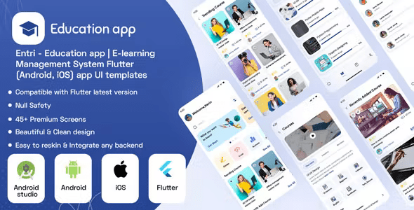 Entri - Education app - E-learning Management System Flutter 3.0(Android, iOS) app UI template