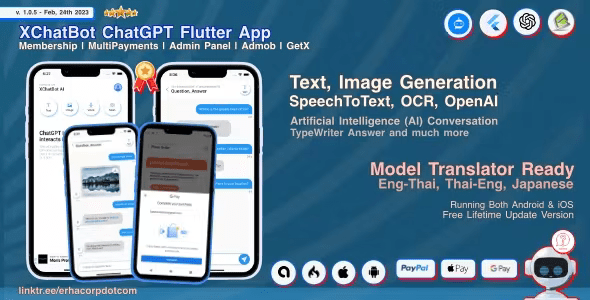 XChatBot ChatGPT GPT-4 OpenAI Full Flutter App | MultiPayments | Admin Panel | Admob | GetX
