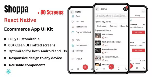 Shoppa - React Native ECommerce App Template UI Kit with Admin App and Multi Vendors Support