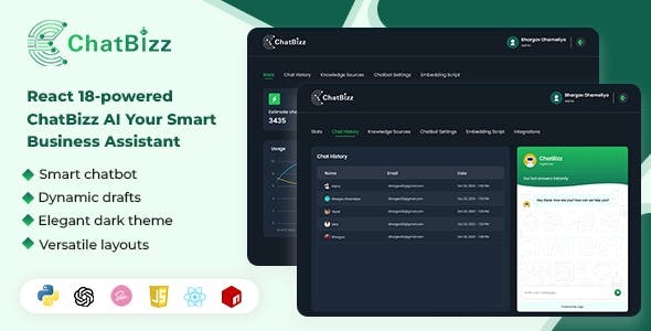 ChatBiz - Advanced AI ChatBot Plugin with React Js & Python
