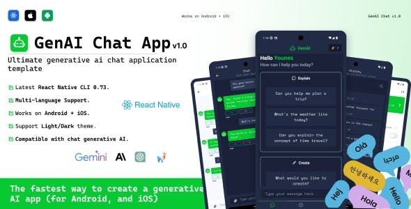 GenAI Chat (React Native CLI -latest) | Ultimate generative AI Chat application Template