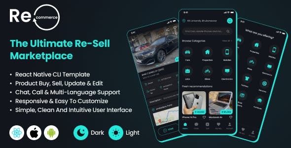 Recommerce - The Ultimate Re-Sell Marketplace | OLX clone React Native CLI template | Android & iOS