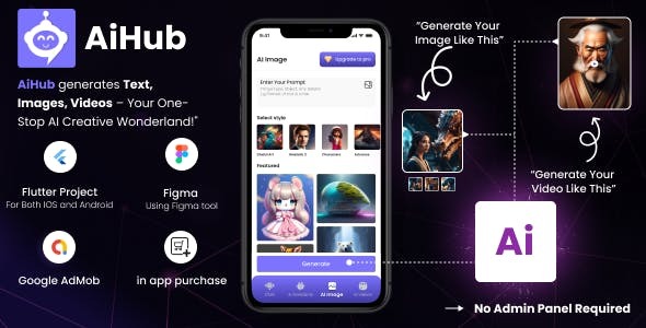 AiHub - Video, Image and Text generative AI mobile app | Flutter based Android, iOS Compatible app