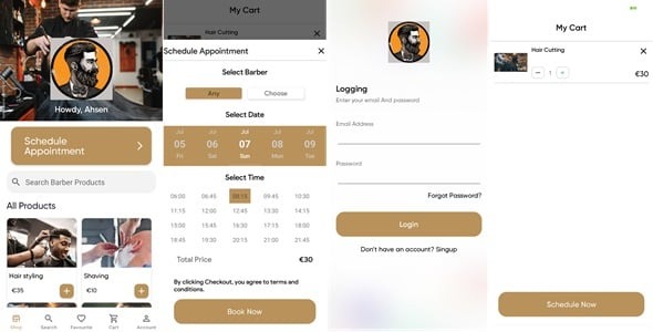 Barber Appointment Booking Mobile app - User & Admin app with Firebase (No web hosting needed)