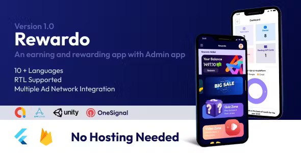Rewardo : Flutter Quiz Rewarding & Earning App for iOS and Android with Admin Panel