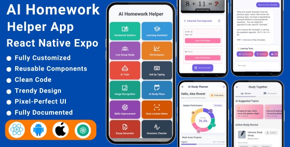AI Homework Helper React Native Expo App | AI Learning React Native Expo App