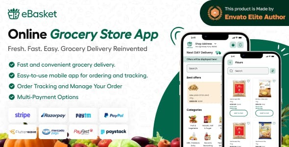 eBasket - Single Vendor Food / Grocery Delivery Flutter app with Laravel Admin Panel + Delivery app