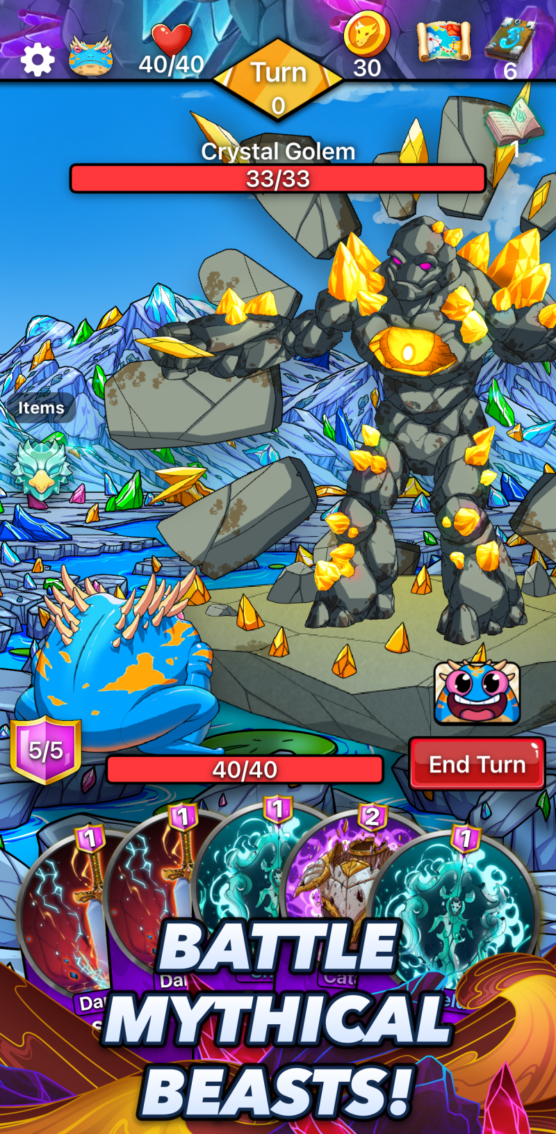 Delve Divers: battling a crystal golem boss