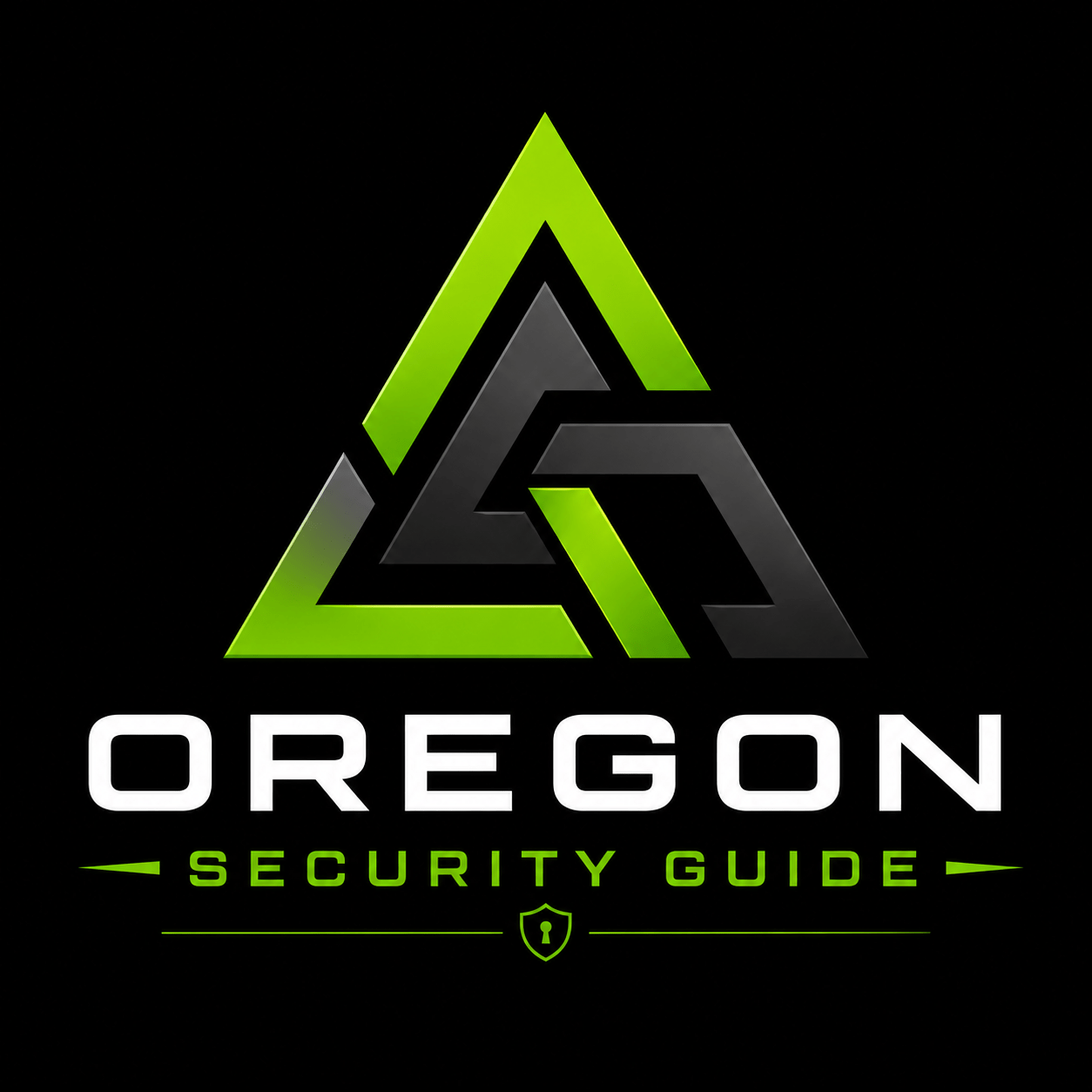 Oregon Security Guide logo with green and black shield-style triangle design