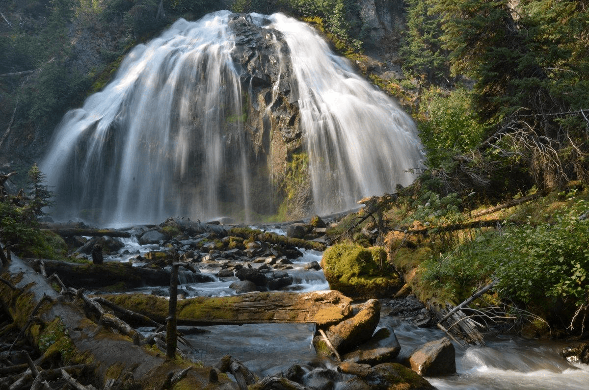 Punchbowl Falls on Eagle Creek in the Columbia River Gorge, a 33-foot plunge into a circular emerald pool