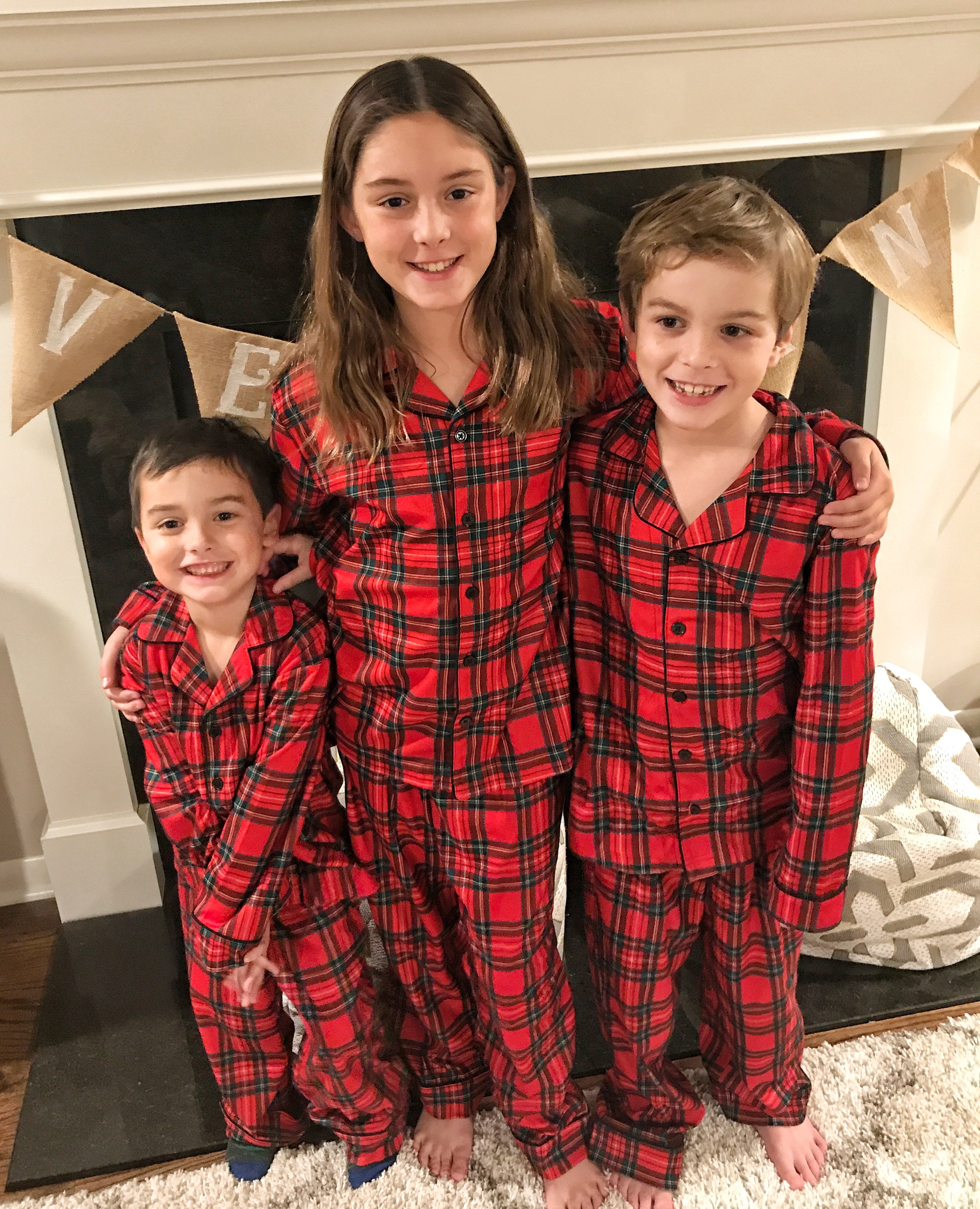 Coordinating Christmas pajamas #plaid #siblings #matchingpjs