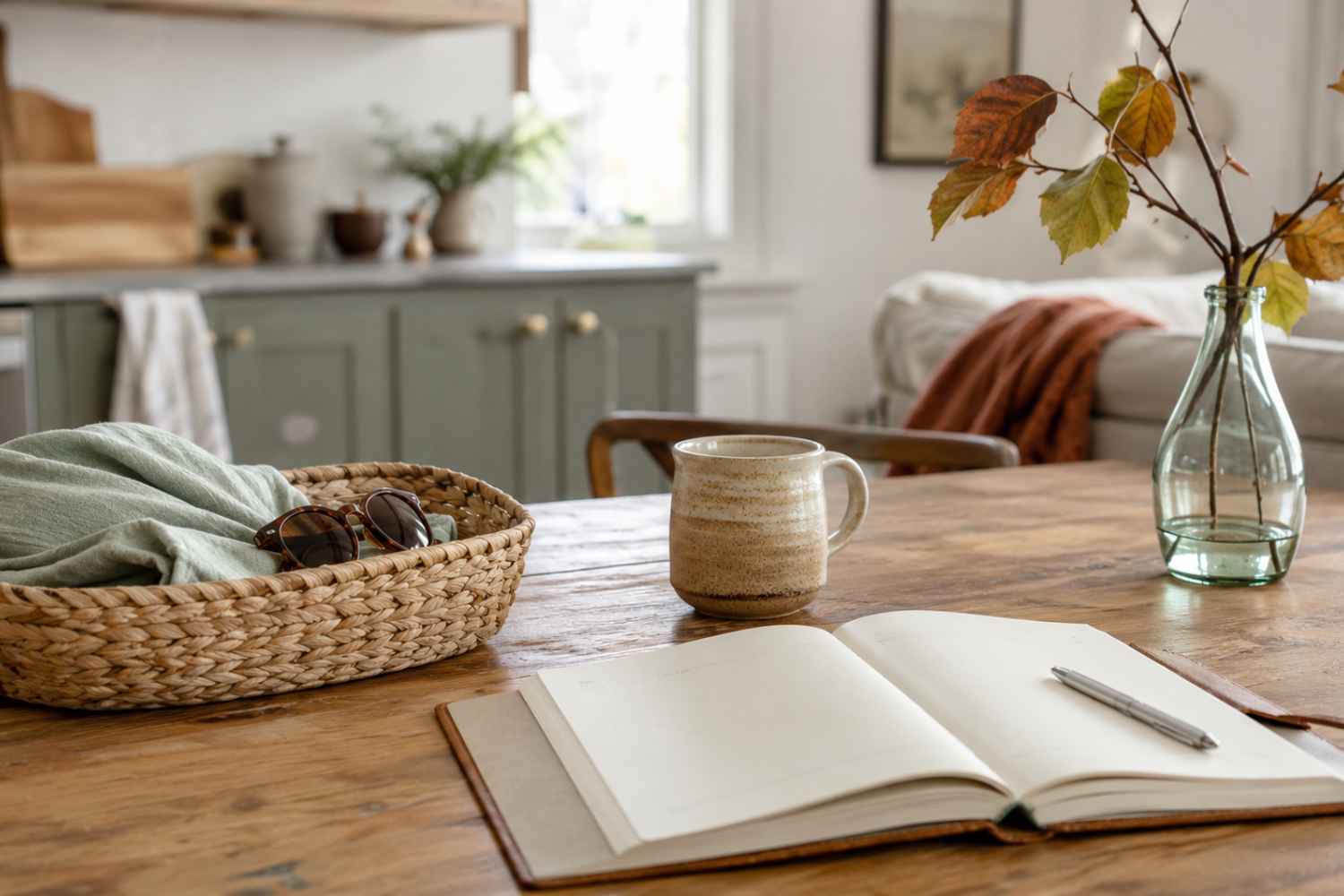Clear kitchen counters creating a calm and practical space for everyday fall routines.