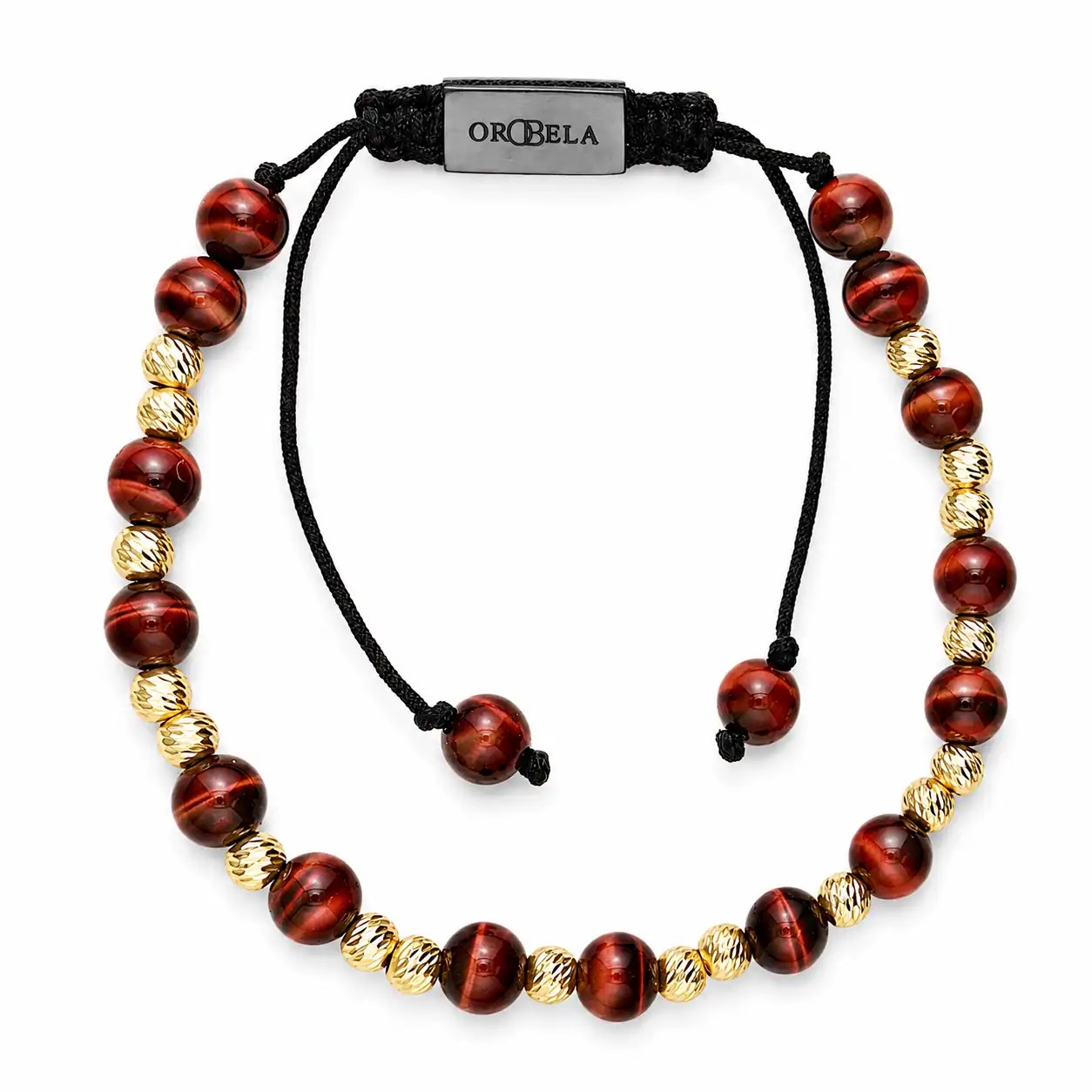 Elegant beaded necklace with red and gold beads on black cord for women.
