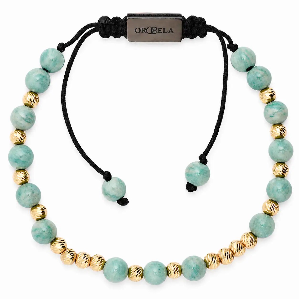 Elegant beaded bracelet with turquoise and gold beads on black cord.