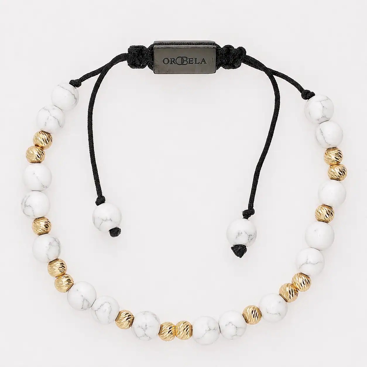 Elegant beaded necklace with white and gold beads on black cord for women.