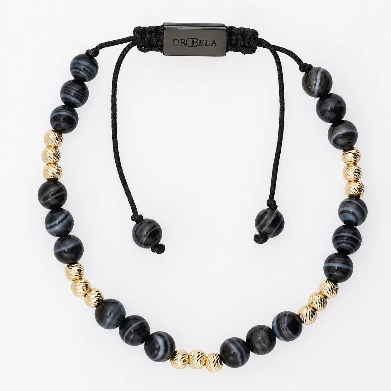Elegant black and gold beaded necklace with adjustable cord for women.