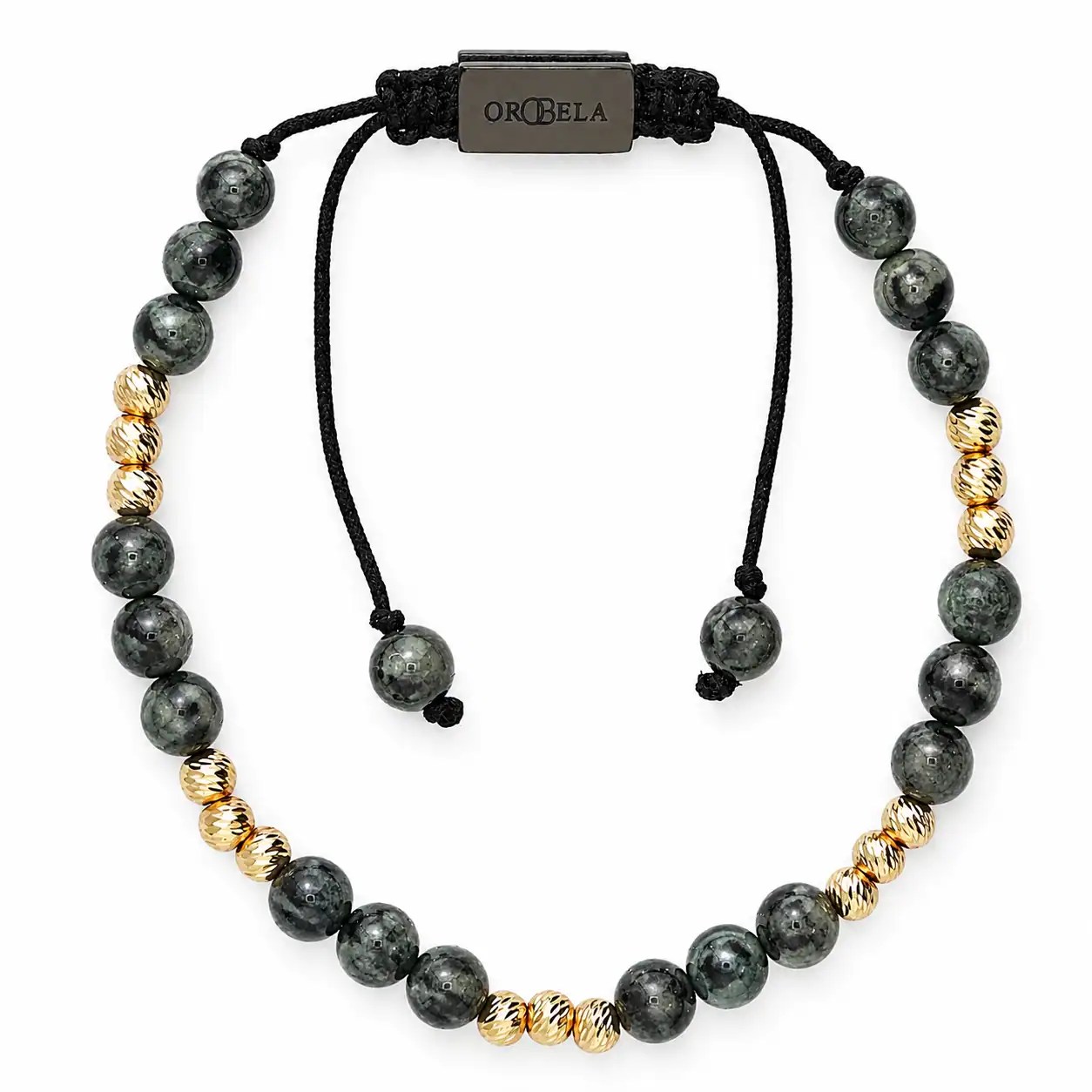 Elegant black and gold beaded necklace with adjustable cord from OROBELA.