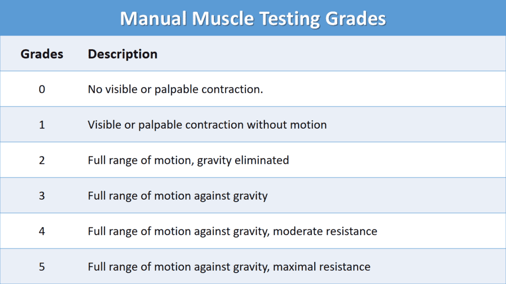 Manual muscle testing grades (mmt): the 0-5 scale explained