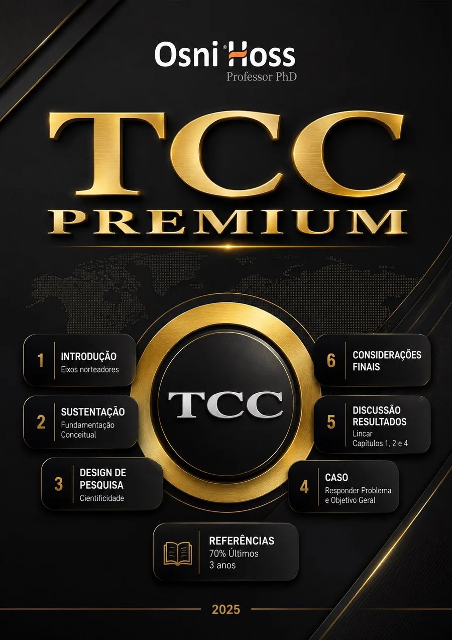 Capa do livro TCC Premium 2026, de Osni Hoss, com design preto e dourado sobre metodologia científica e estrutura do trabalho científico.