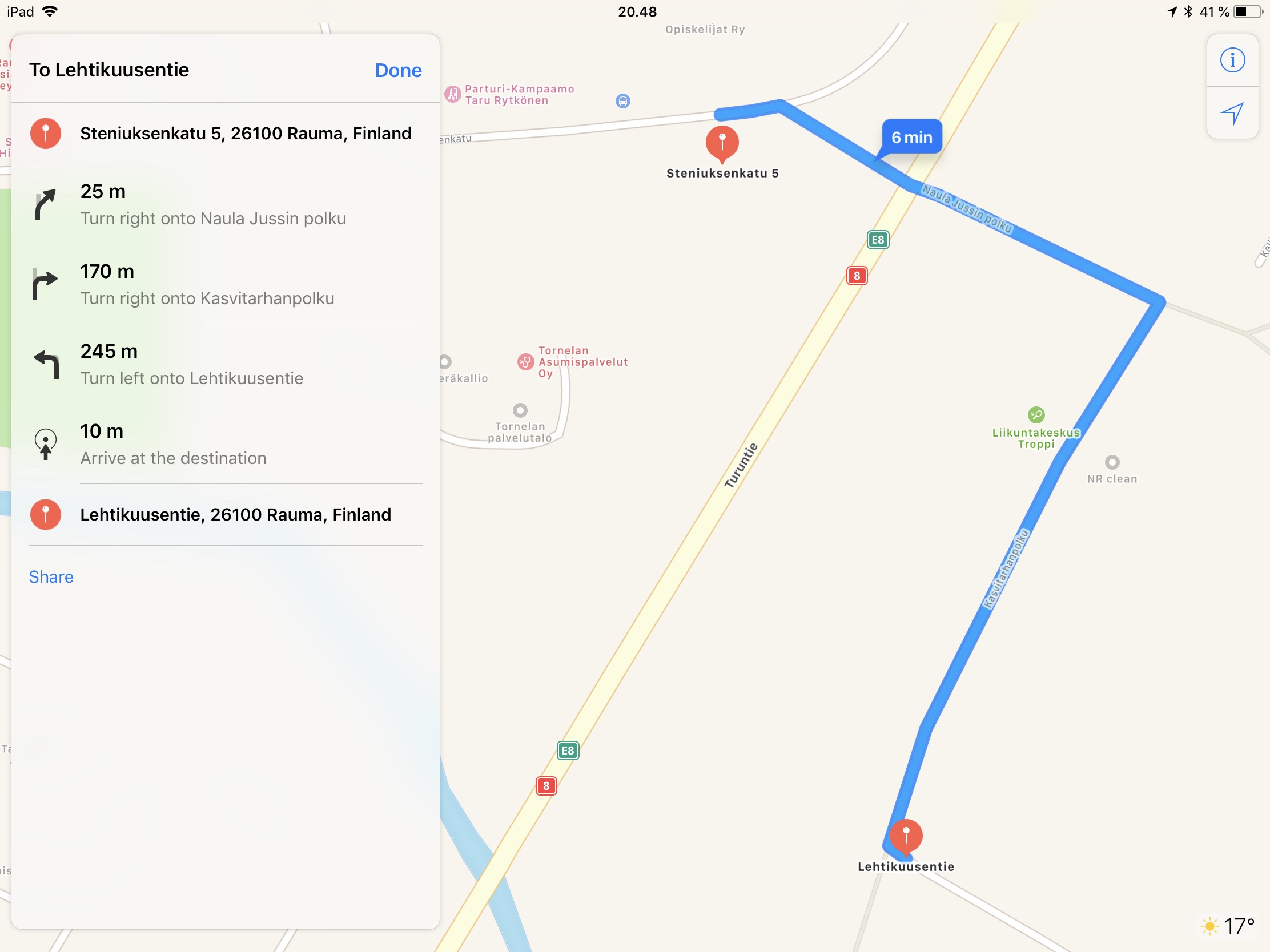 Lehtikuusentieltä bussipysäkille