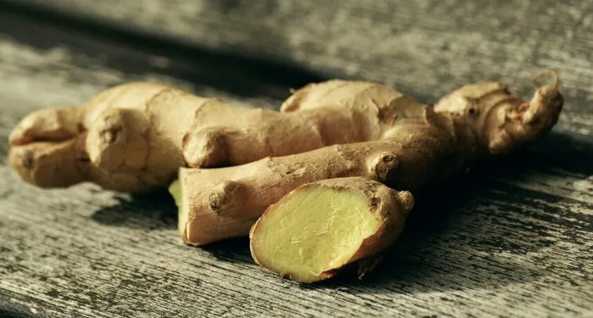 rhizome de gingembre sur une table