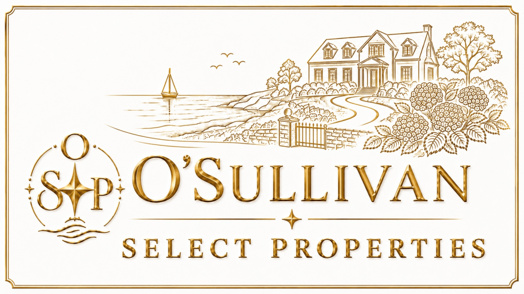 O’Sullivan Select Properties logo with OSP emblem on the left and a coastal house and sailboat illustration above