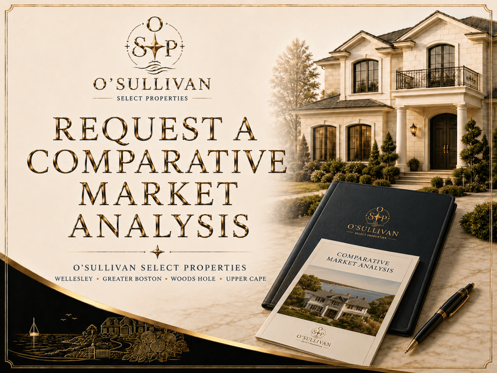 Comparative Market Analysis graphic for O’Sullivan Select Properties featuring a luxury home, market report visuals, and the text “Comparative Market Analysis” and “Understand your home’s position in the market.”